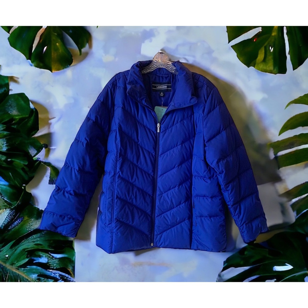 NWT Land’s End Puffer HyperDry Down Blue Jacket 1X 16/18